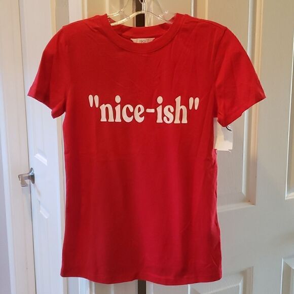 1901 By Nordstrom Christmas Holiday Graphic Print Nice-ish T-shirt Red - Picture 1 of 5